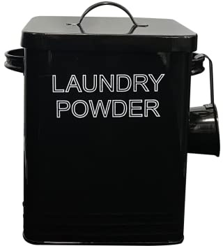 NOBEL Laundry Powder Canister Storage Tin with Lid Non Slip Pads (Black)
