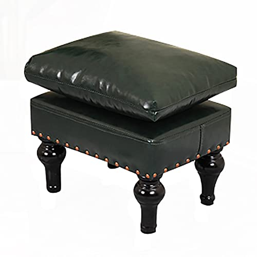 Sitzhocker Fußstütze Mit Doppel-schicht Gepolstert,Bequem Leder Sitzhocker Polsterhocker Mit Holz Beine,Rustikalen Couch Hocker Sitzhocker Für Wohnzimmer Schlafzimmer Eingangsberei-Grün 40x29x33cm(16x
