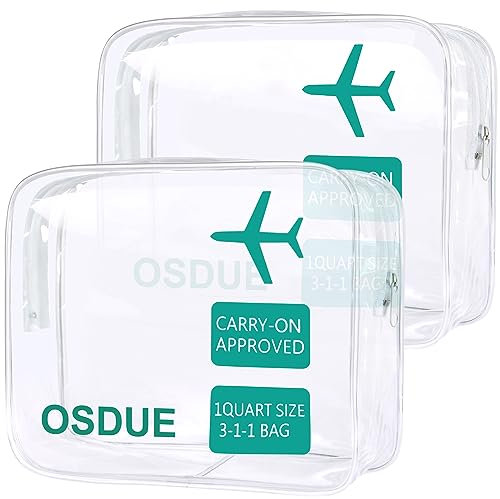 OSDUE 2 Stück Kulturbeutel Transparent, Flugzeug PVC Kosmetiktasche Wasserdicht, Handgepäck-Reisezubehör, Kulturtaschen für Männer, Frauen, Kinder, Familie (Grün)