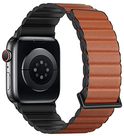 HITZEE Compatible with Apple Watch Strap 41mm 40mm 38mm Leather Silicone Magnetic Straps Adjustable Loop Casual Band Designed for Apple Watch Series 8 7 SE 6 5 4 3 2 1, Brown