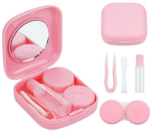 Custodia per Lenti a Contatto, Custodia Lenti a Contatto con Specchio, Porta Lenti a Contatto da Viaggio, Portalenti per Lenti a Contatto Igienica Portatile per Viaggi a Casa All'aperto(Rosa)