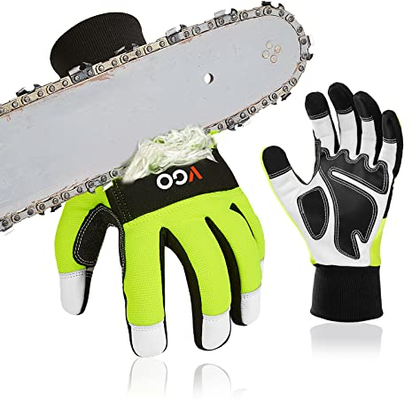 Vgo... 1Paar Kettensägenhandschuhe,12-Schicht Kettensägenschutz, Sicherheitsziegenleder Arbeitshandschuhe, Mechanikerhandschuhe (GA9810CS)