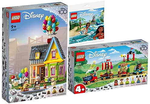 Lego Disney 3er Set: 43217 Carls Haus aus Oben, 43212 Disney Geburtstagszug & 30646 Vaianas Delfinbucht
