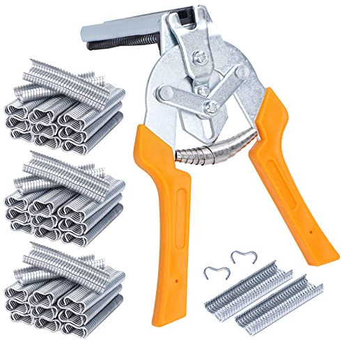 NAOEDEAH Type M Nail Ring Pliers with 1800pcs M Clips, Hog M Nail Ring Pliers Kit for Fencing Animal Cages Wire Cage Clips Plier for Installation Fence Fastening