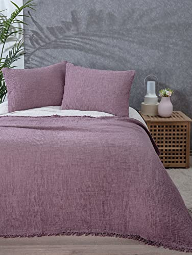 Coperta in 100% mussola di cotone, copriletto a 4 strati, copriletto in morbido mussola di cotone turco, reversibile, viola damson (king size 95 x 102 - 230 x 260 cm)