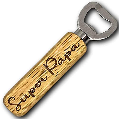 Décapsuleur en Bois personnalisable | Cadeau personnalisé| Gravure Laser | pour Maison Cuisine Bar Cadeau Anniversaire, (Super Papa)