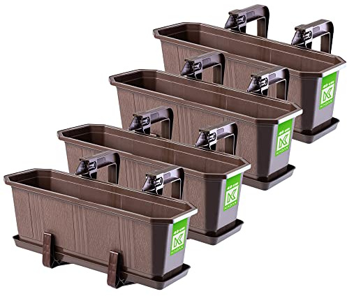 KADAX Lot de 4 jardinières, jardinières pour Balcon en Plastique pour Fleurs et Herbes - Pot de Balcon résistant - 4 x 40 cm, Marron