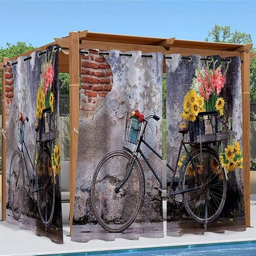 Rideaux D'extérieur Imperméable vélo Rideau Exterieur Terrasse tournesol Rideau pour Pergola Cabane Tonnelle Jardin - Rideau Occultant Thermiques 2 Pièces 132 x 213 cm