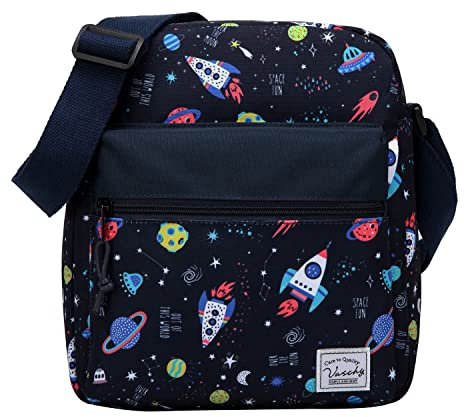 VASCHY Umhängetasche Jungen, Leicht Klein Schultertasche Crossbody Bag Schulranzen Teenager Tasche Geschenk für Jugendliche Kleine Kinder Schwarzer Raum