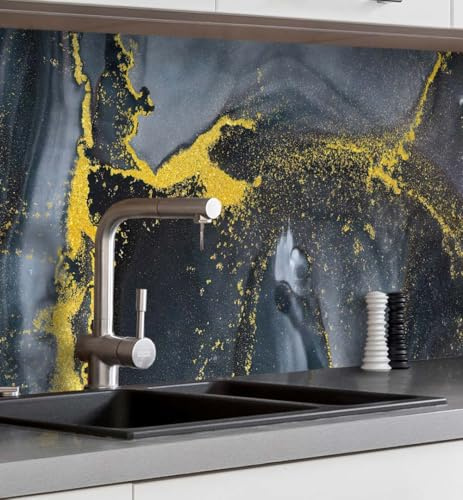 MyMaxxi Küchenrückwand selbstklebend – Matte, 0,4 mm Premium Spritzschutz Folie als günstige Alternative zu Glas, einfache Montage & leichte Reinigung – Motiv: Marmor schwarz Gold B 280 cm x H 60 cm