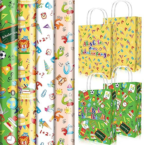 HOWAF Schulanfang Geschenkpapier Einschulung Geschenktüte Schulanfang Geschenktüten Kinder, Endlich Schulkind Geschenkpapier Einschulung Geschenkpapier Geschenktüte Einschulung Geschenk Schultüte