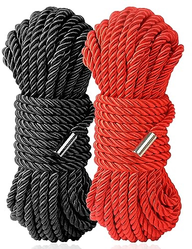 Sfcaris Cuerda suave de seda, cuerda de nailon suave agradable a la piel, cuerda sedosa negra y roja, cuerda trenzada duradera de color multiusos, cuerda trenzada de satén, cuerda larga de 32 pies, 8