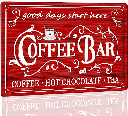 Vintage Metal Sign - Coffee & Tea Bar Decor - Christmas & Hot Cocoa Station - 8 x 12 Inch