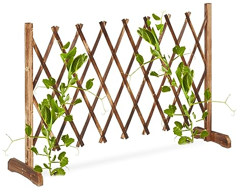 Relaxdays Reja Trepadoras Madera, Soporte Enredaderas Extensible hasta 185 cm, Celosía de Pie, Jardín o Terraza, Natural, 73 x 185 x 28 cm