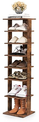 HOMASIS Scarpiera a 8 Ripiani, Scaffale Portascarpe in Legno, Organizzatore per Scarpe, Scaffale Multifunzionale, Scarpiera Salvaspazio, per Ingresso, Salotto, 28,5 x 25,5 x 110 cm (Marrone)