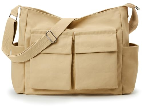 KALIDI Hobo-Tasche aus Segeltuch, große Kapazität, Crossbody-Tasche für Damen, lässige Tragetasche, wasserabweisend, Schultertasche, Kuriertasche, khaki