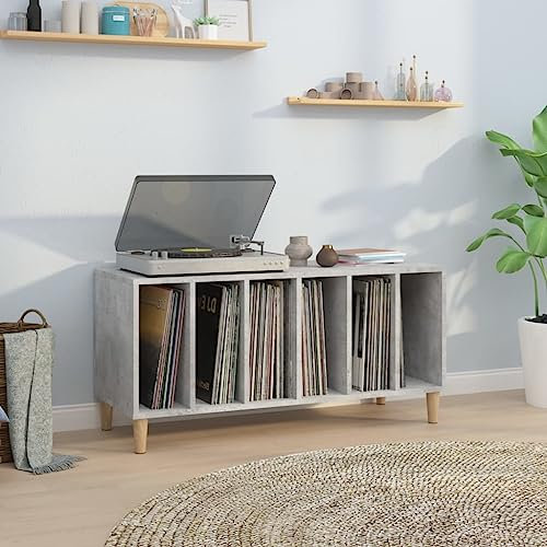 Prissent Meuble Porte-disques Gris Ciment 100 x 38 x 48 cm - Étagère Bois Multicouche pour CD et Vinyle - Meuble TV de Salon