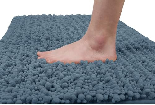 Yimobra Chenille Badematte rutschfest - Weicher Badvorleger Maschinenwaschbar - Mikrofaser Absorbent Badteppich, für Dusche und Badezimmer, 43 x 61 cm, Denim Blau