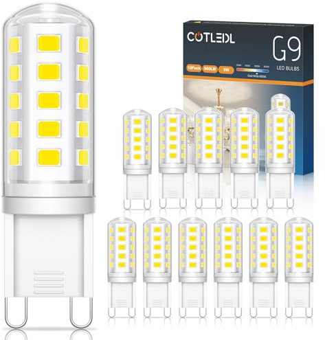 COTLEDL G9 LED Bulbs Cool White 6000K,5W,500LM,Equivalent 50W Halogen Bulb,No Flicker Non-Dimmable G9 Bulb Energy Saving Bulbs for Home Lighting Decor 12-Pack