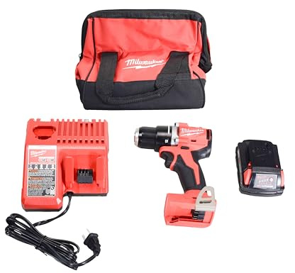 Für Milwaukee 3601-21P 18V Lithium-Ionen bürstenlos schnurloses 1/2 Zoll Kompaktes Bohrer/Schraubendreher-Kit mit 2,0 Ah Akku, Ladegerät und Werkzeugtasche