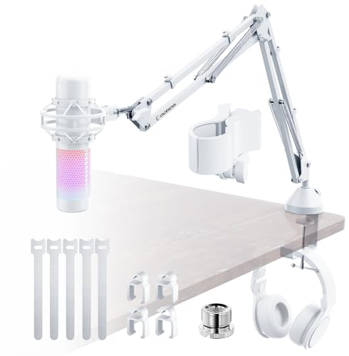 Microphone Arm Professional Overhead Microphone Stand (Low Profile White)