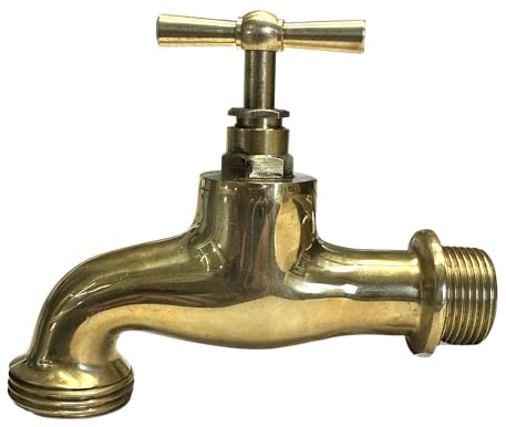 Wasserhahn-Gewindeanschluss aus Messing 1M Einlass 3/4M, Wasserhahn aus Poliertem Antikgold, Gartenhahn hergestellt in Italien