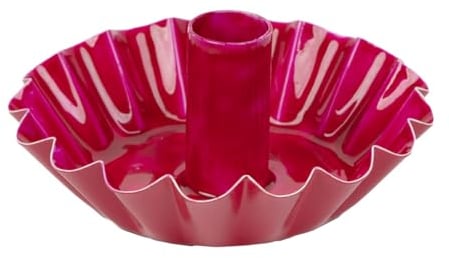 Scalloped Pink Metal Dinner Candle Holder - Handmade in India with Enamel Finish - Elegant Table Decor - Versatile Use for Dinner Ambiance and Year-Round Mantlepiece Style Made by Talking Tables