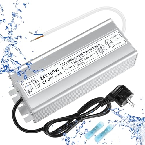 inShareplus LED Trafo 24V 4.2A 100W IP67 Wasserdichter Outdoor-Treiber, AC 90-265V zu DC 24 Volt Niederspannungs-Transformator, 24V Netzteil für LED-Licht, Computerprojekt, Außeneinsatz