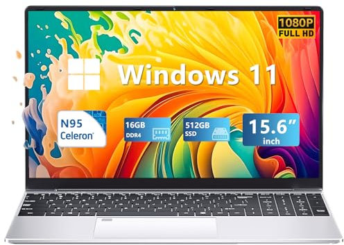 KiiUiUi 15.6 Laptop, 16GB DDR4 RAM 512GB SSD Laptop Computer, 12th Gen N95 Processor, Full HD 1920 * 1080 IPS, Win11 Pro Notebook, Backlit Keyboard with Fingerprint Unlock, USB3.0*2, WIFI 5G, BT4.2