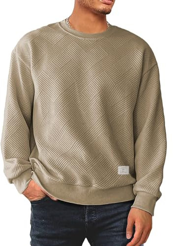 Meilicloth Mens Sweatshirts Crewneck Soild Color Geometric Texture Long Sleeve Top Casual Pullover Shirt Brown XX-Large