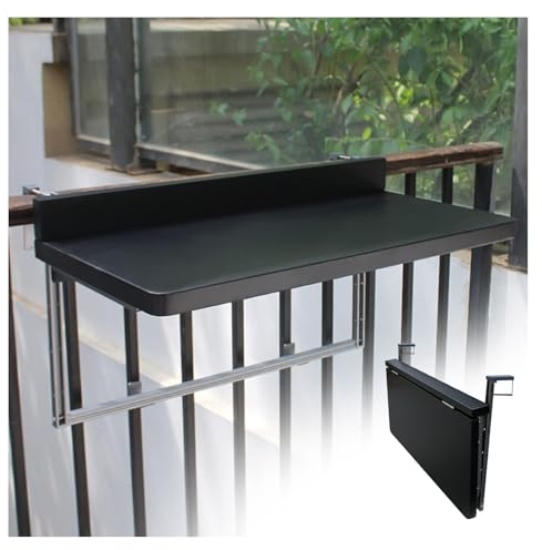 Höhenverstellbarer Balkontisch zum Aufhängen, Terrassen-Garten-Balkon-Tisch, Wetterfester Hängetisch for den Garten, Verstellbarer Wandklapptisch aus Aluminium(Black,120 * 28CM/47.2 * 11IN)