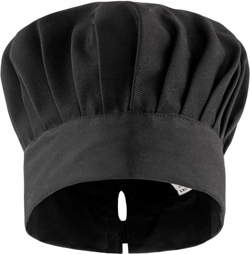 PALLTEX Amador Kochmütze für Herren und Damen - Einheitsgröße, Schwarz/Weiß, Verstellbar Mit Gummizug Hinten (Schwarz)