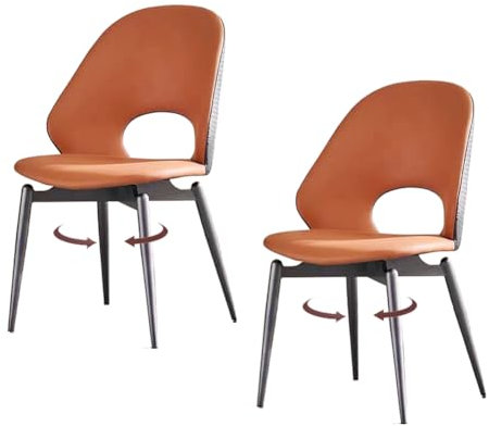 HGTRH EsszimmerstüHle Modernes Design Muschel Form, KüChenstüHle Gepolstert 2er 4er 6er Set, Esszimmerstuhl Drehbar mit Armlehne Leder 360°，mit rutschfest Und GeräUschlos Metallbeinen Orange 2pcs