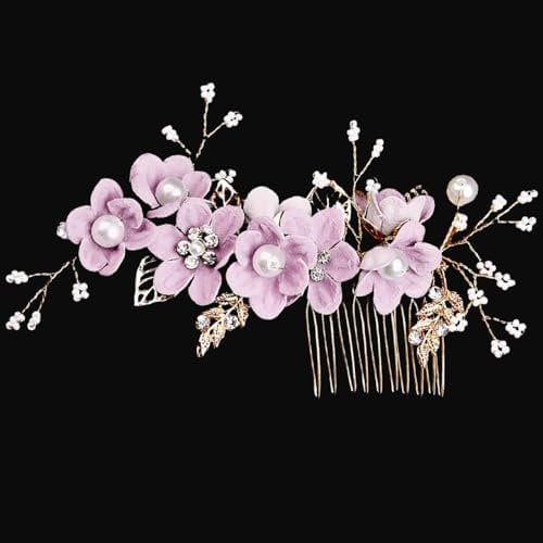 Haarschmuck für Brautjungfern, seitliche Haarkämme für Hochzeiten, Haarteile für die Braut, Blumenhaarnadeln für Frauen, Haarschmuck für Hochzeiten für Frauen und Mädchen (Violett)