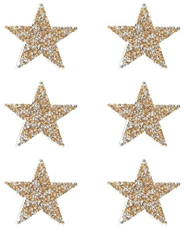 PATIKIL Iron on Star Patches, 6pcs Adhesive Applique Stars Silver Rhinestone Glitter Crystal Stickers Patch Fabric Embellishments for DIY Crafts Clothing Jeans Repair, Champagne 6cm