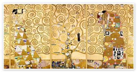 Der Lebensbaum (komplett) Poster von Gustav Klimt 80 x 40 cm Gelb Wandbilder Wanddeko