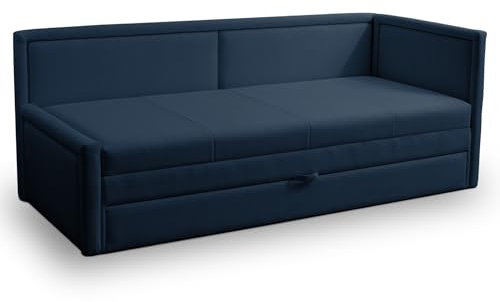 Selsey Polsterbett 91 x 205 cm Schlaffläche 163 x 189 cm Gepolstertes Bett Tagesbett Sofabett Jugendbett Robuster Stoff T30 Schaumstoff Ausziehbar Stauraum Marineblau Caprili