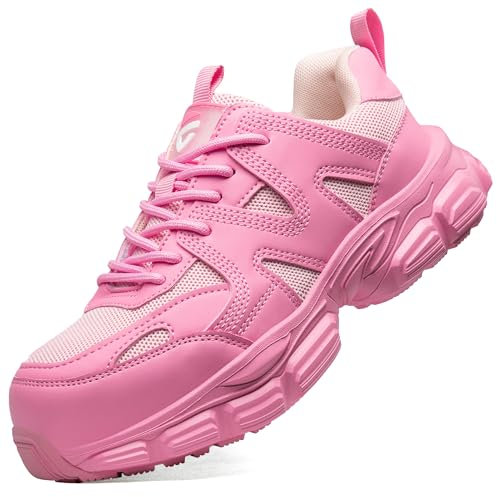 KOIFISH Scarpe Antinfortunistiche Donna Comode Scarpe da Lavoro Leggere con Punta in Acciaio Antiscivolo Scarpe Sicurezza Traspiranti Rosa/35