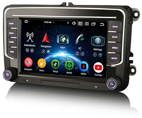 Android 14 4GB+64GB 8-Kern Autoradio GPS Navi für VW Crafter Amarok Caddy Polo ŠKODA Yeti Transporter T6 7 Zoll Touchscreen Unterstützt CarPlay Android Auto DAB+ WiFi 4G FM Bluetooth 5.0 A2DP Canbus