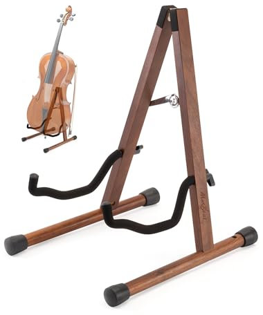 Musbeat Supporto per Violoncello a Forma di A con Porta Arco, Stabile e Sicuro, in Noce con Schiuma Imbottita per Violoncelli 1/2, 3/4, 7/8 e 4/4, adatto anche per Chitarra