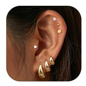 Morfetto 7 Paia Orecchini Acciaio Chirurgico Oro - Set Orecchini Cerchio Anallergici Donna Oro Placcato 14K Piccoli Cuore Palla CZ Piercing Orecchio Cartilagine Trago Helix Piercing Gioielli