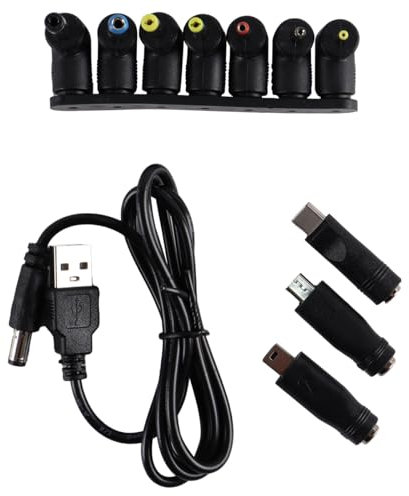 Laroal Câble d'alimentation 5 V 1 A, câble d'alimentation USB vers CC, Cordon d'alimentation USB 5 V Universel avec 10 Embouts de connecteur différents (1 m)