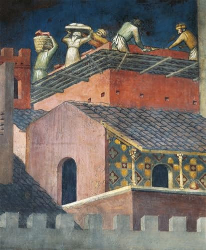 ARTXLXXBN Bekannt Gemälde Fotodruck Malerei Poster Auswirkungen einer g Regierung auf Freimaurer in der Stadt von Ambrogio Lorenzetti Modem-Grafik für Wohnzimmerdekoration 60x90cm