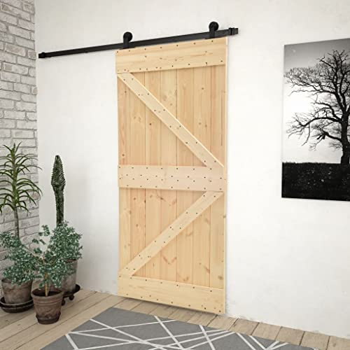Porta scorrevole 80x210 cm in legno di pino massello con finitura naturale - Durevole ed ecologico - Perfetto per piccoli spazi e appartamenti moderni