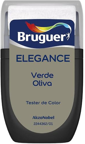 BRUGUER ELEGANCE Pintura Monocapa ExtraMate, Paredes y Techos, Interior, Exterior protegido, Alta Durabilidad, UltraLavable, Resistente al Desgaste y Manchas Verde Oliva 30 ml