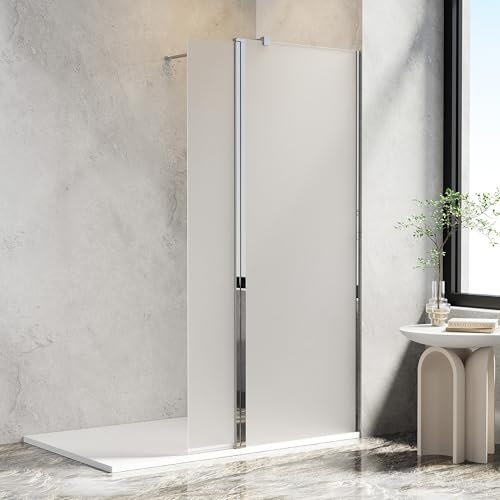 AQUARA Shower Screen 700 x 1900mm, Walk-in Shower Enclosure with 300mm Flipper Panel. Chrome Shower Door with 8mm Easy Clean Frosted Toughened Glass, Reversible, Support Bar Included