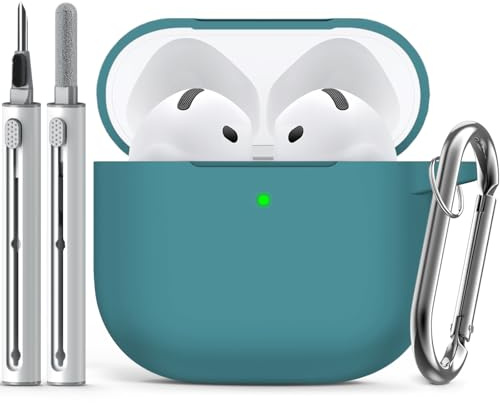 Inesore Compatible with AirPods 4 Hülle with Cleaning Kit, Silicone Protective Case Cover for Apple AirPod 4 (2024/ANC), Unisex Design - Deep Cyan-A