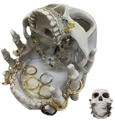 Iouyjiu Schmuckorganizer Ablage, Schädel Deko-Box Für Schmuck, Schmuck Aufbewahrung Gothic Deko Zur Präsentation Von Armbändern Ohrringen Halsketten Für Schreibtisch Nachttisch Badezimmer