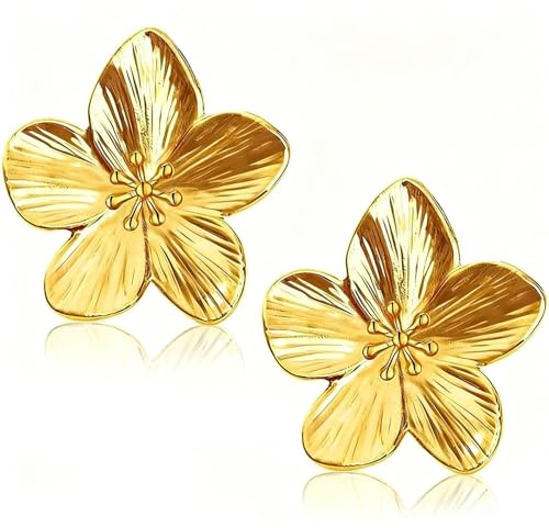 JOOTUEPO Boucles D'oreilles Fleur d'or pour Les Femmes, Grandes Boucles D'oreilles Déclaration D'or Pendentif Fleur de Bohème Pétale, Bijoux Élégants pour Femmes