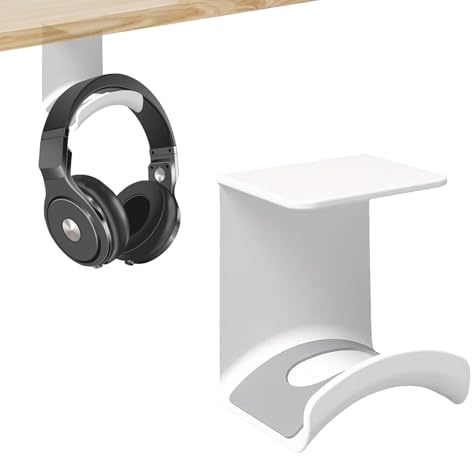 virkwuy Headset Halterung Tischhaken, Kopfhörer Halter Wand, Kopfhörer Halterung Tisch, Unter dem Schreibtisch Anzubringender Kopfhörerhalter, Geeignet für Arbeitszimmer, Büros (weiß)